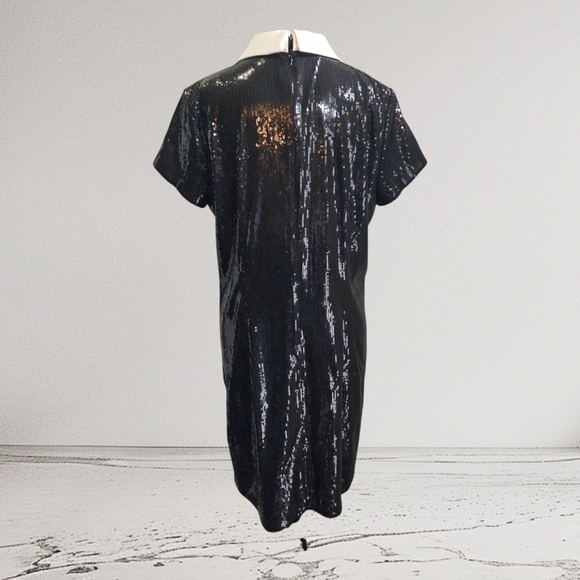Ann Taylor Black Sequin Collared Asymmetrical Dress Size 12 - Picture 2 of 6